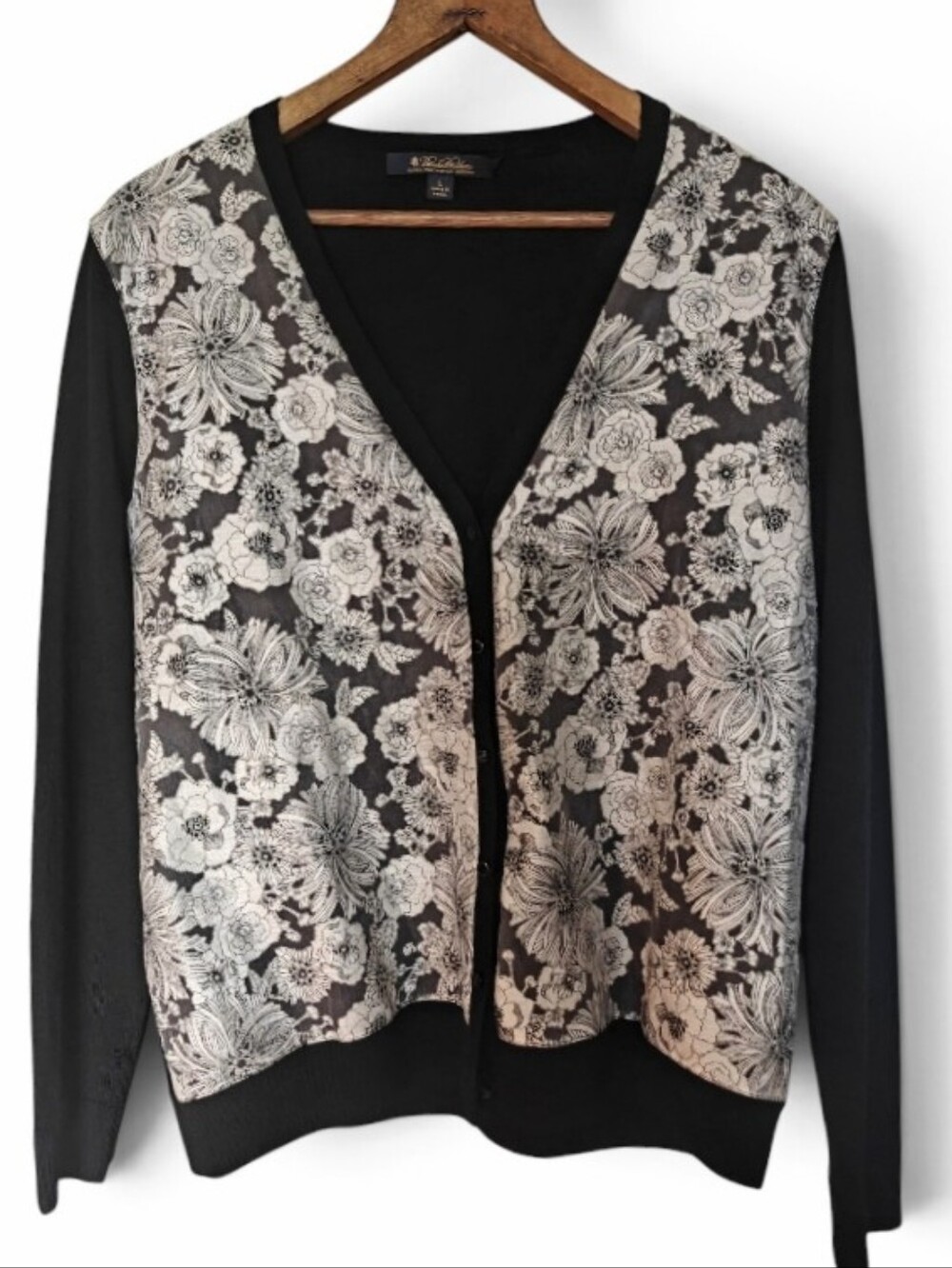 :L: Brooks Brothers Merino Wool Floral Design Button Up Cardigan.